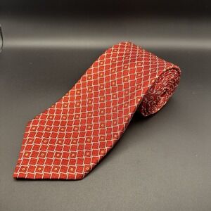 Bulgari 7-Fold Silk‎ Tie Mens Red Geometric Pattern Made In Italy Luxury Necktie